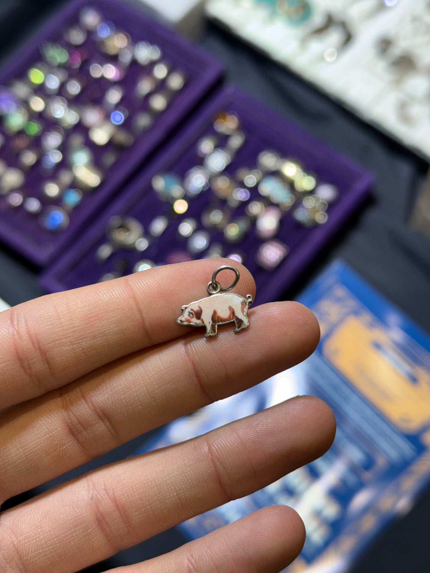 Antique Silver Enamelled Pig Charm