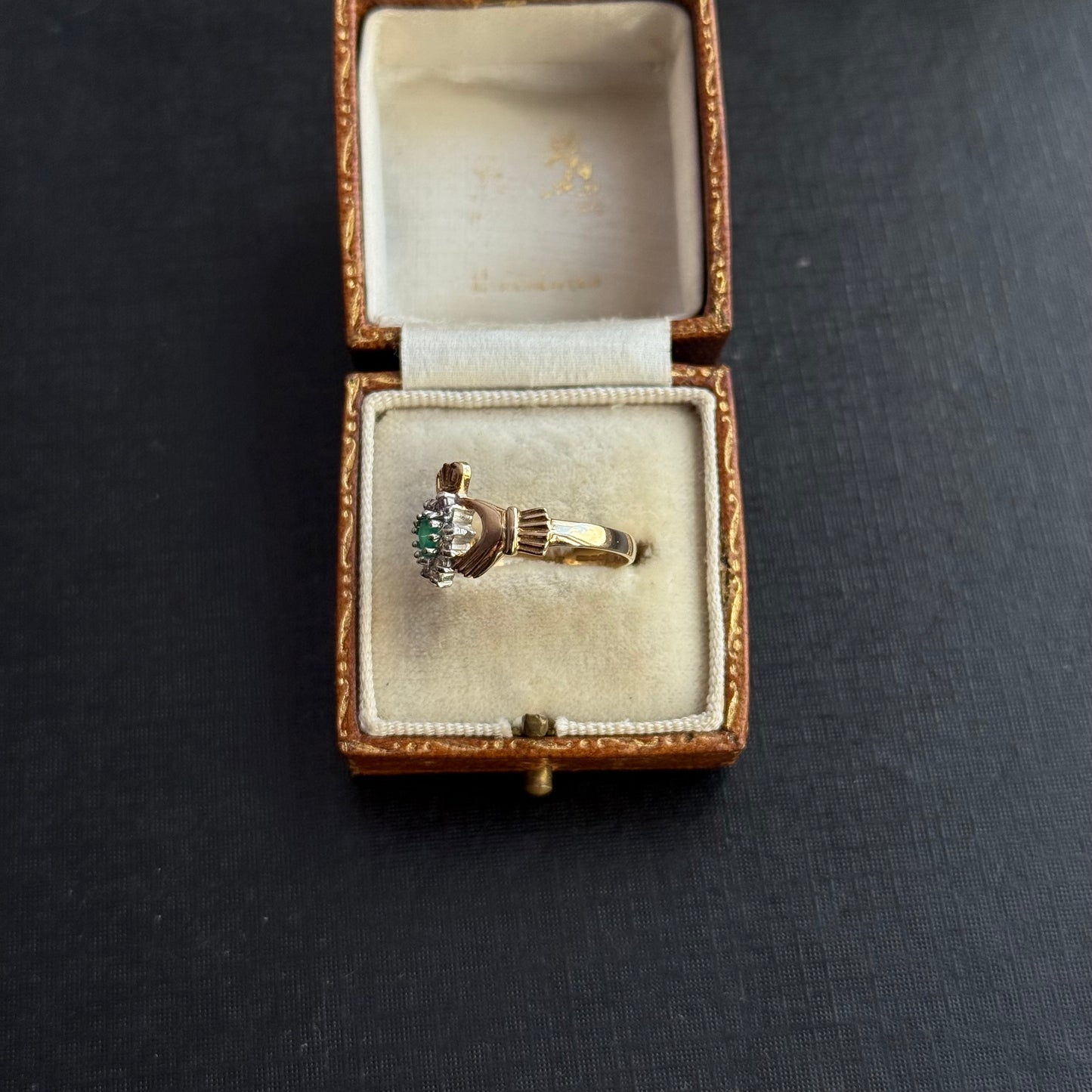 9ct Gold Green Gem and Cz Claddagh Ring