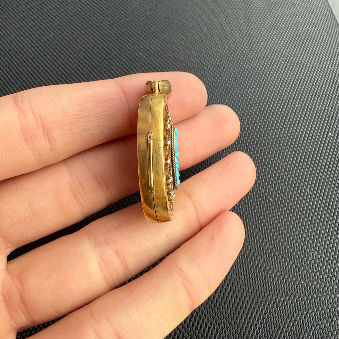 Antique Victorian 15ct Gold Turquoise and Pearl Locket, c1880