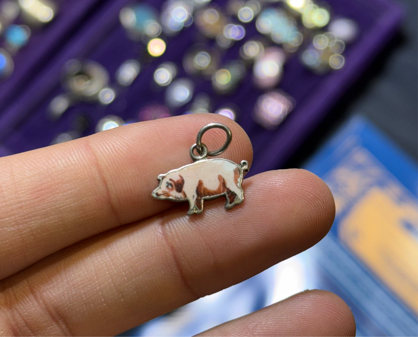 Antique Silver Enamelled Pig Charm