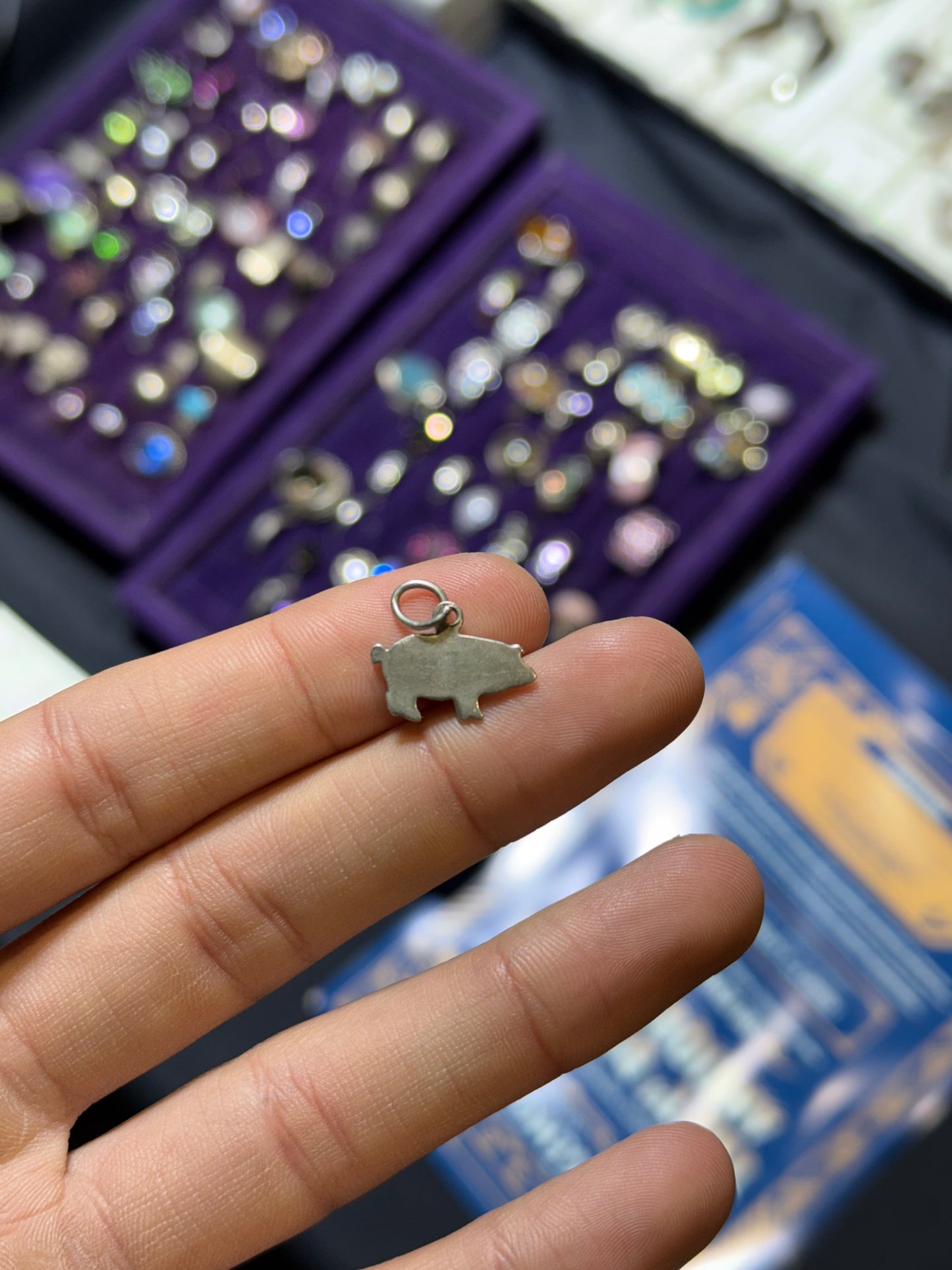 Antique Silver Enamelled Pig Charm