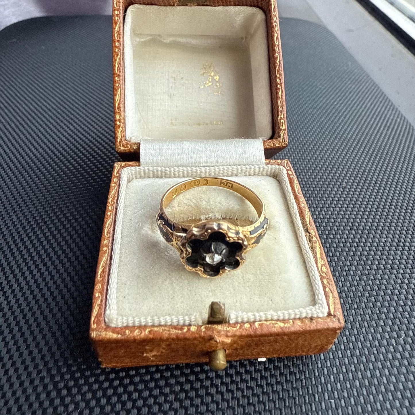 Victorian 18ct Gold Enamel and Rose Cut Diamond Ring, Size 6 | L