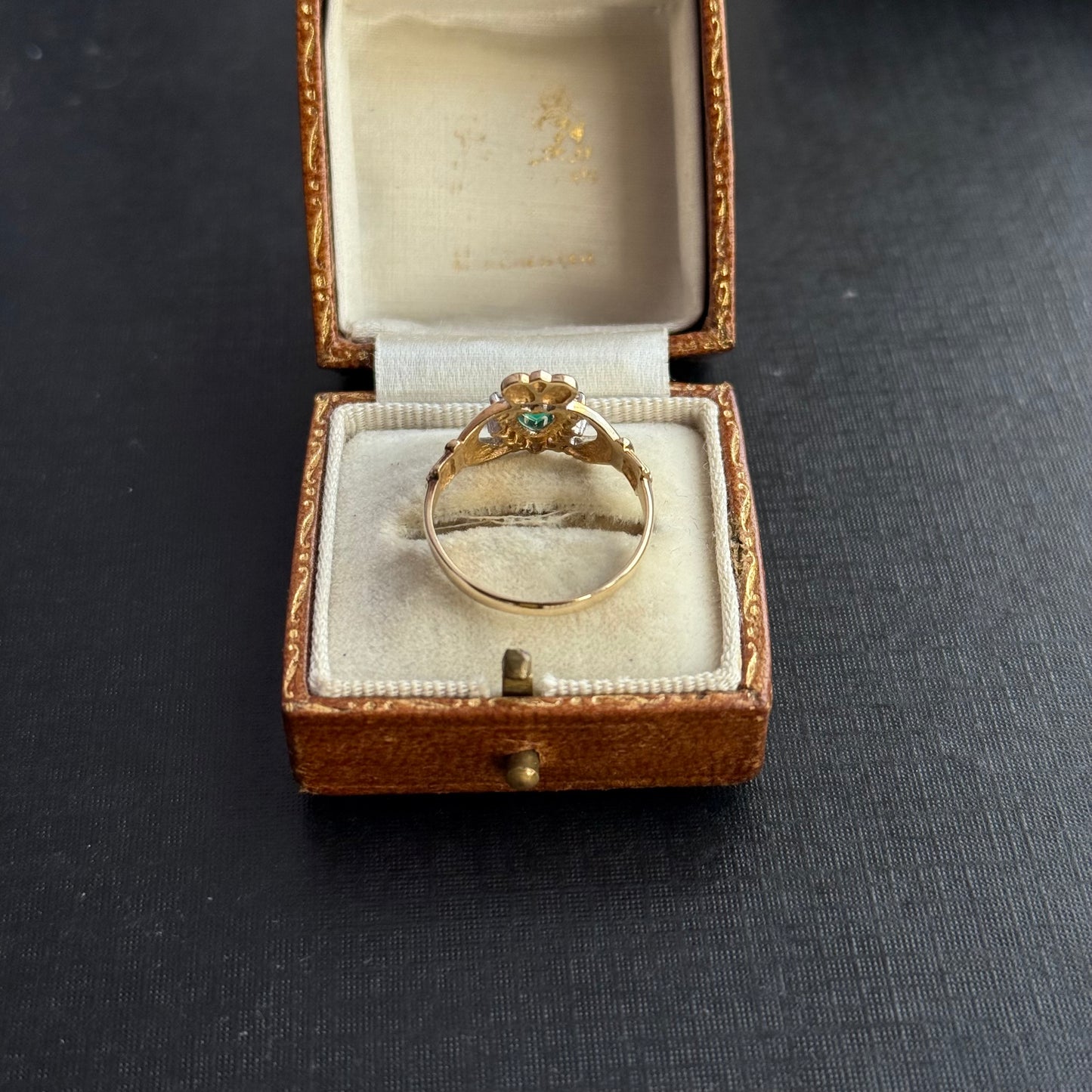 9ct Gold Green Gem and Cz Claddagh Ring