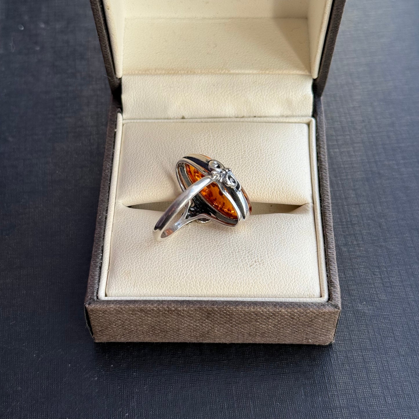 Sterling Silver Oval Amber Ring.