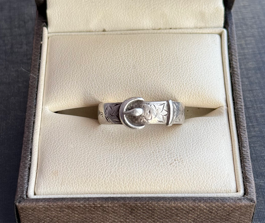 Large Victorian Sterling Silver Buckle Ring, Birmingham 1894