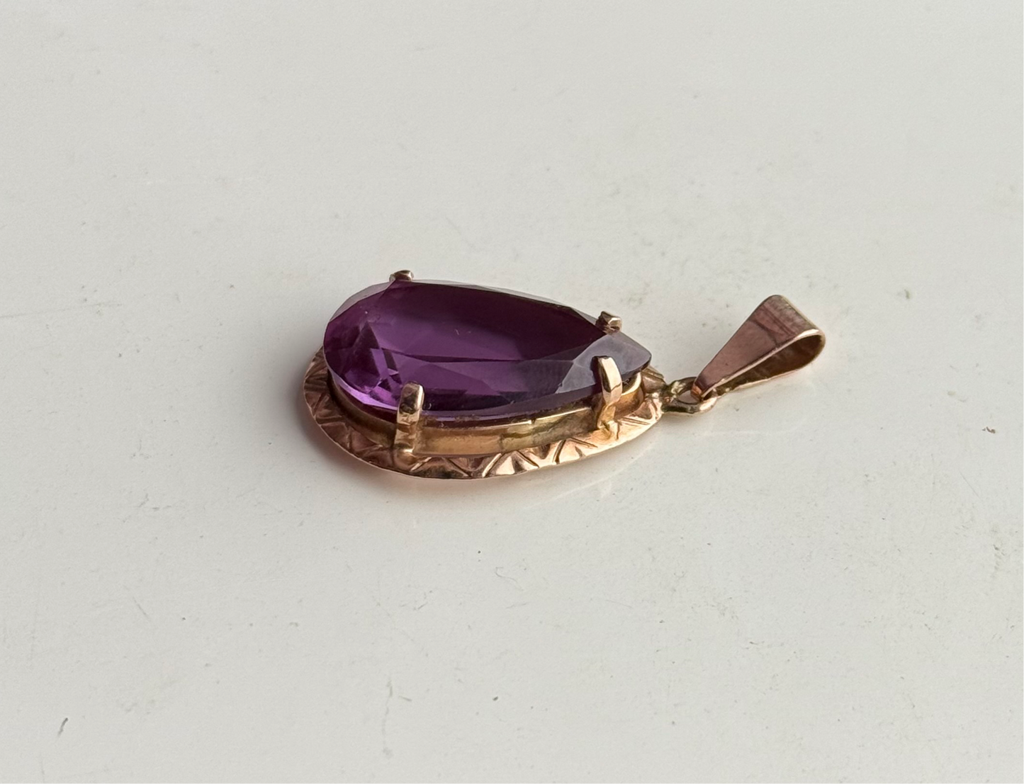 9ct Gold Amethyst Tear Drop Pendant