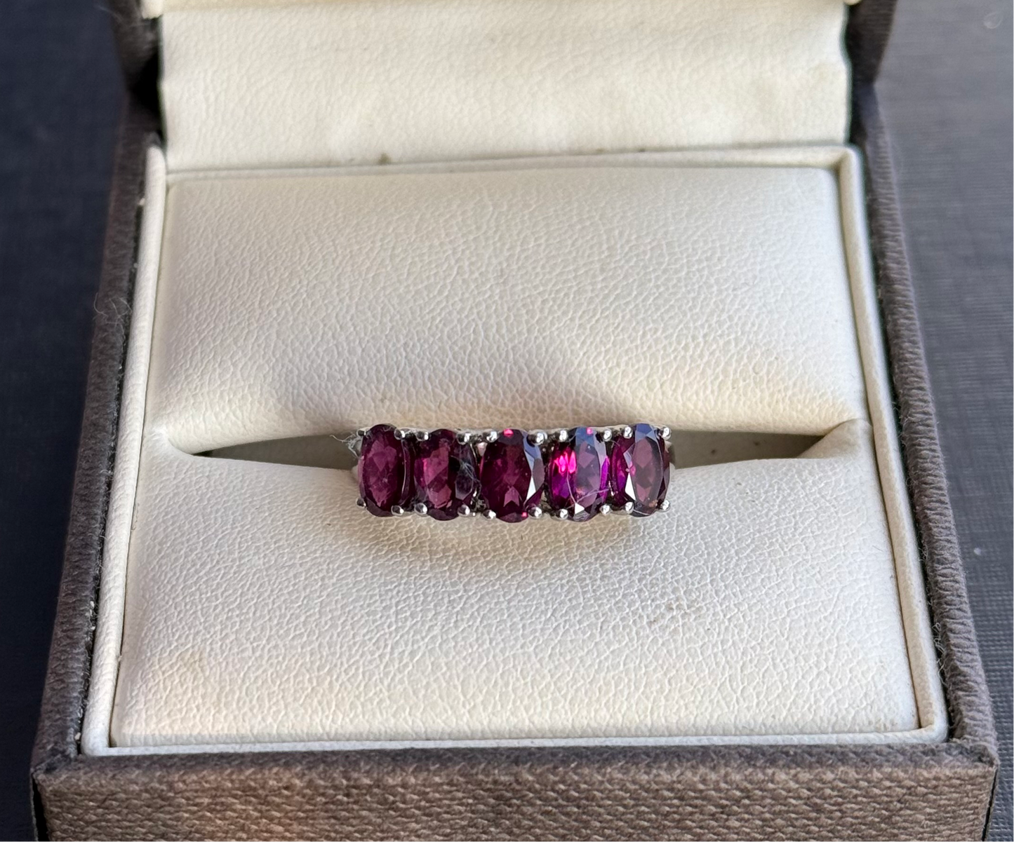 Sterling Silver Rhodolite Garnet Five Stone Ring.