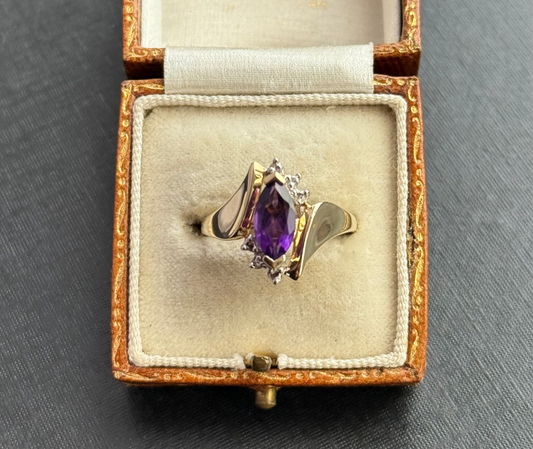 10k Gold Marquise Amethyst and Diamond Cluster Ring