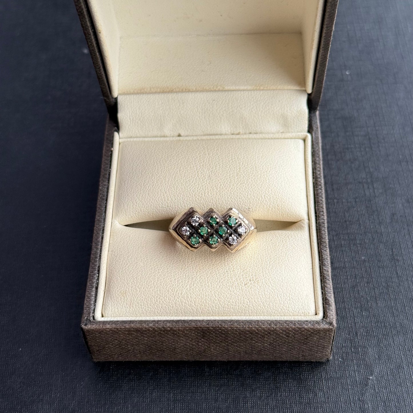 Sterling Silver Emerald & Clear Stone Ring