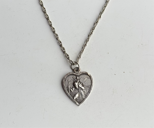 Sterling Silver St Christopher Heart Necklace