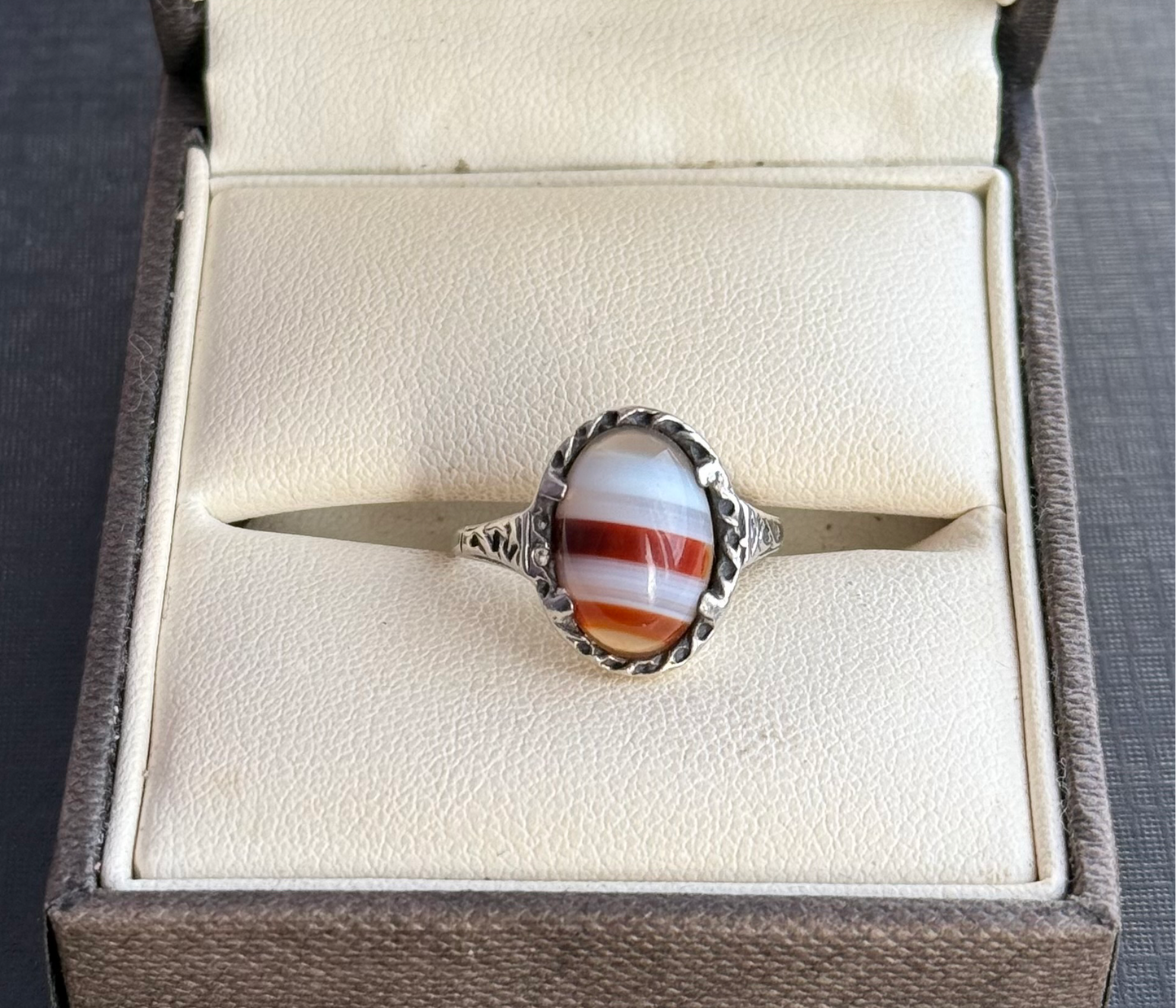 Antique Sterling Silver Agate Ring