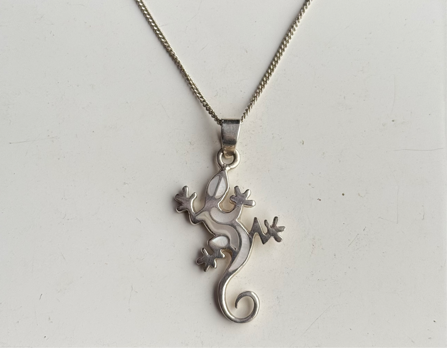 Sterling Silver Mother of Pearl Lizard Necklace