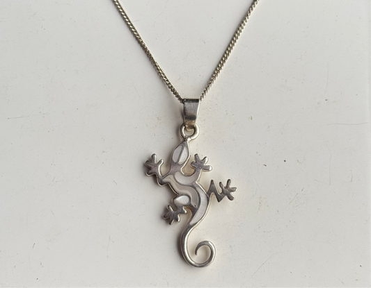 Sterling Silver Mother of Pearl Lizard Necklace