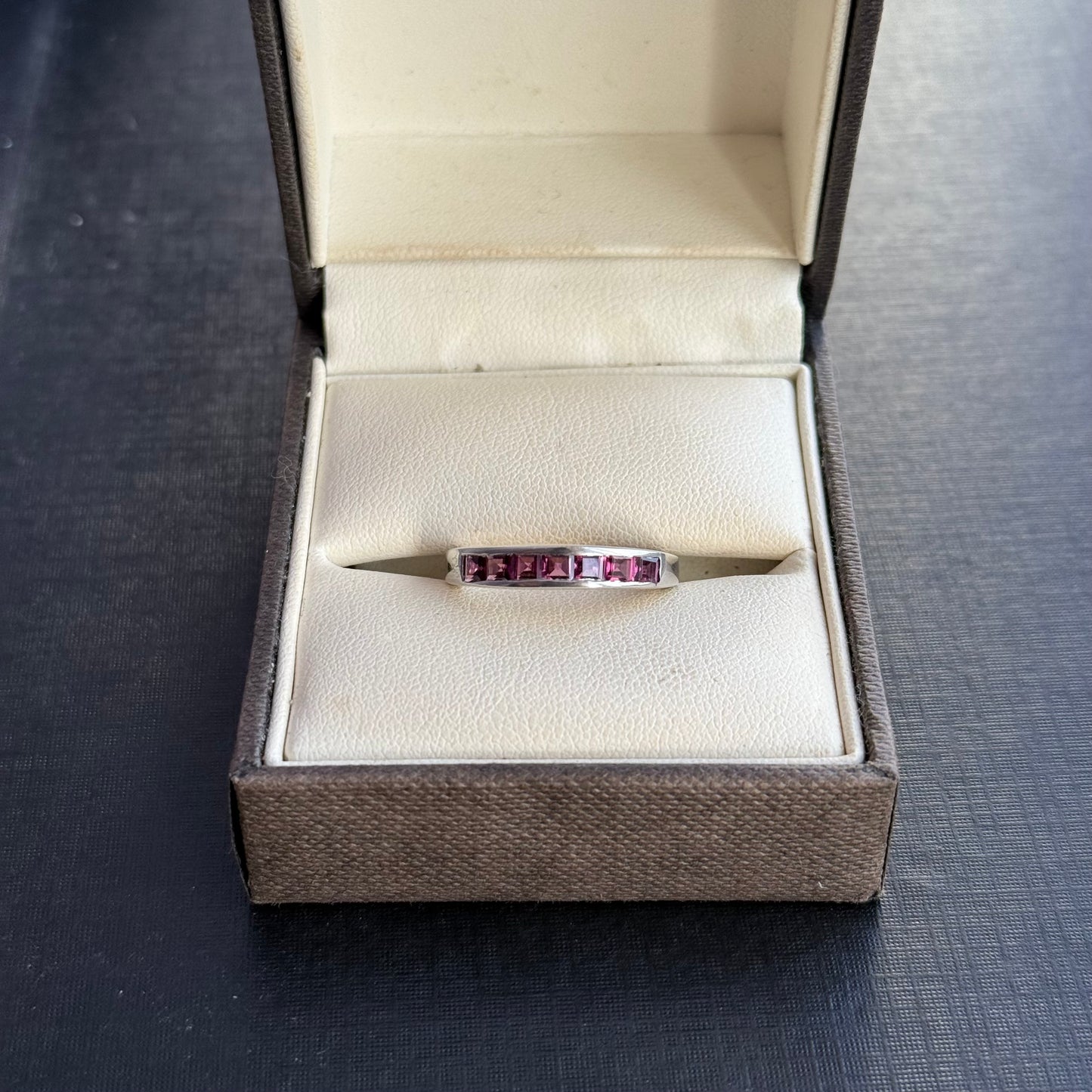 Sterling Silver Rhodolite Garnet Half Eternity Ring.