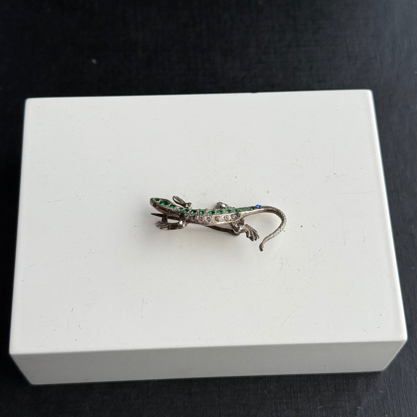 Victorian Silver Emerald Ruby and Sapphire Lizard Brooch