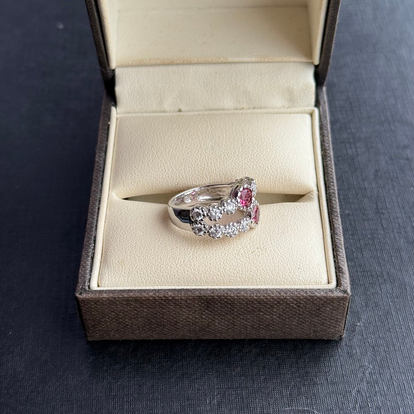 Sterling Silver Pink & Clear Gem Ring