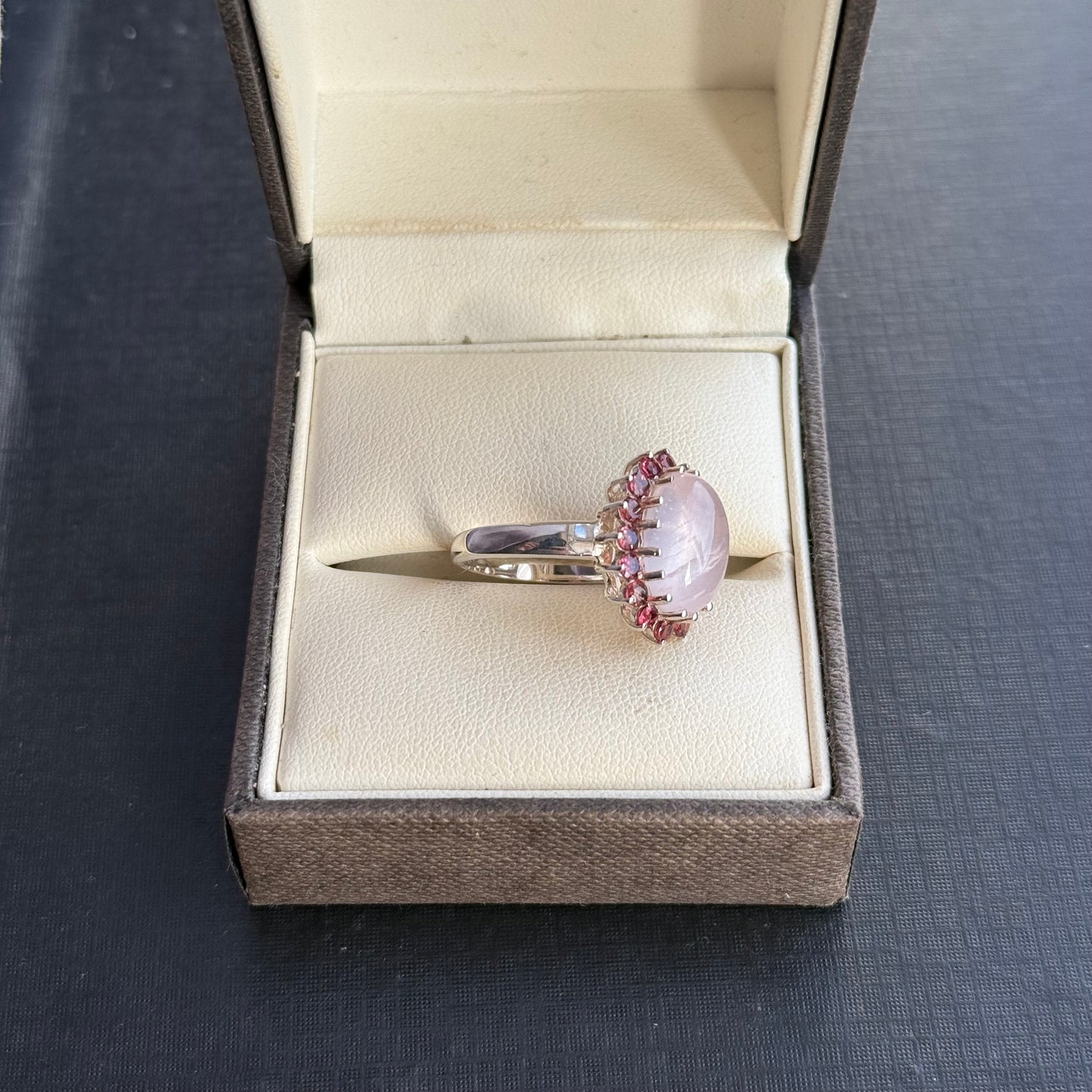 Sterling Silver Pink Quartz and Topaz Cluster Ring