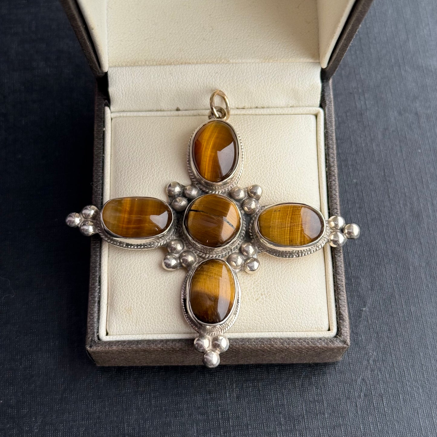 Sterling Silver Tigers Eye Cross Pendant