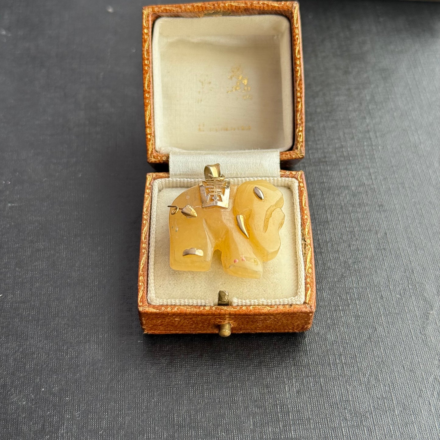 14k Gold and Orange Jade Elephant Pendant