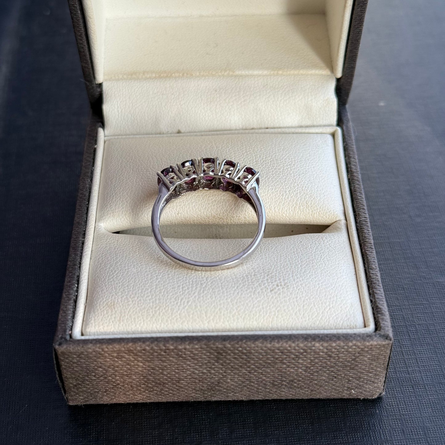 Sterling Silver Rhodolite Garnet Five Stone Ring.