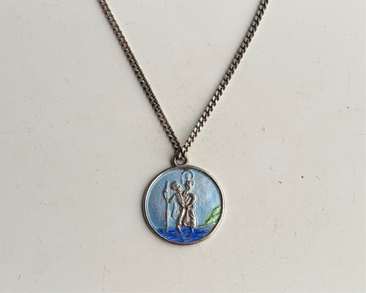 Sterling Silver Enamel St Christopher Necklace