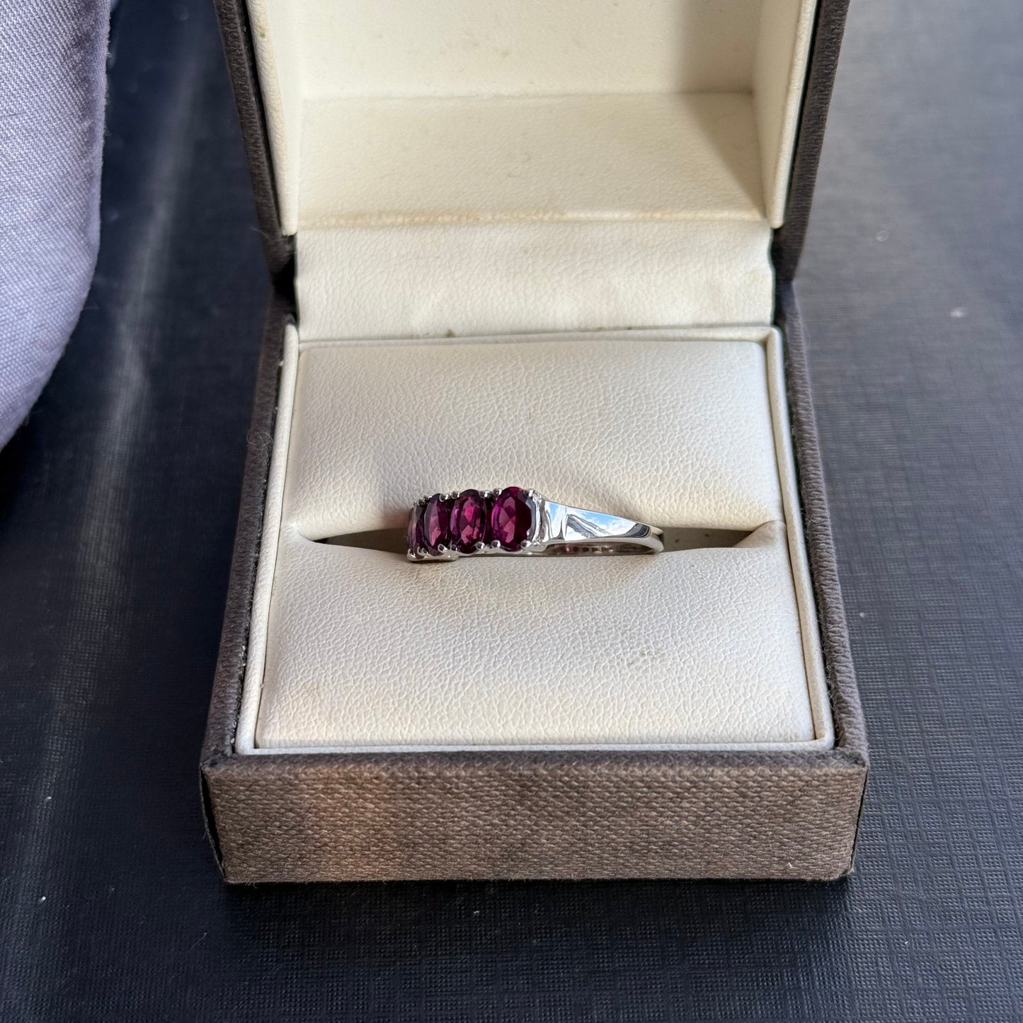 Sterling Silver Rhodolite Garnet Five Stone Ring.