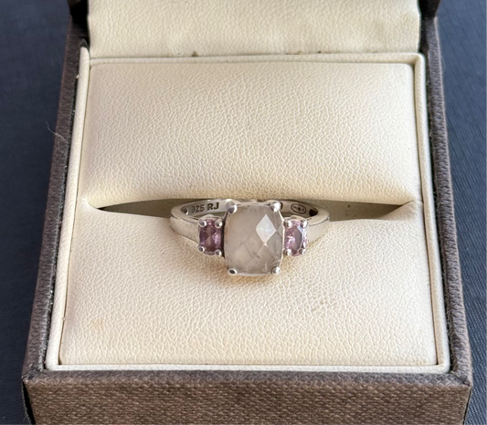 Sterling Silver Pink and Grey Gem Ring