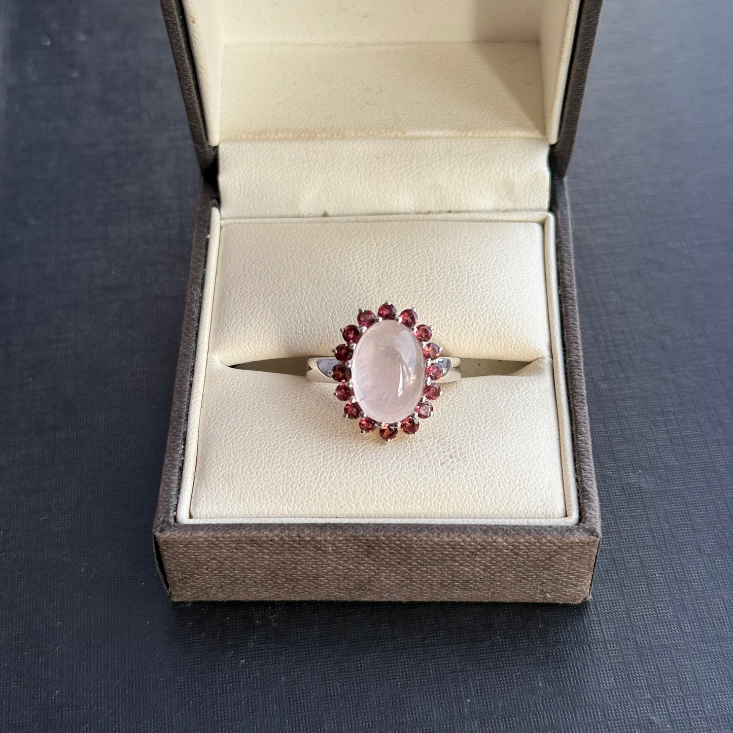 Sterling Silver Pink Quartz and Topaz Cluster Ring