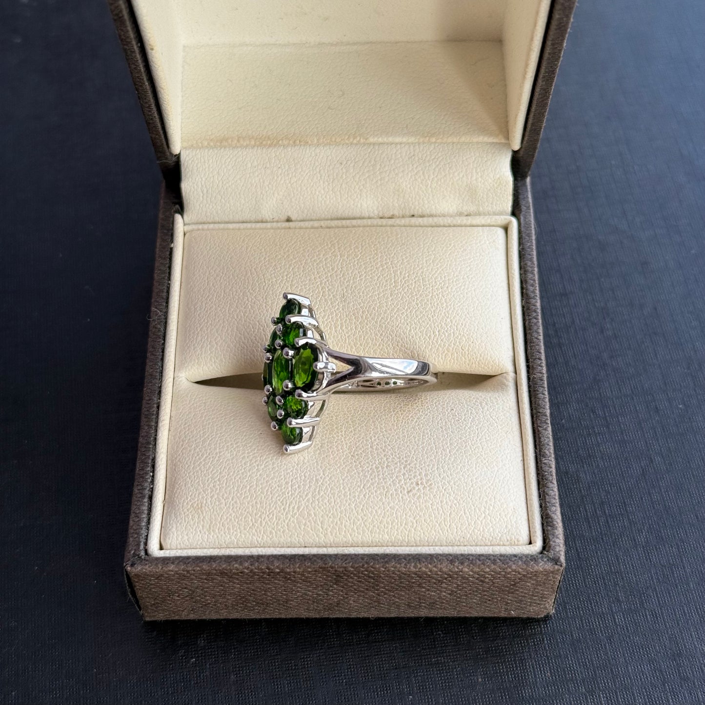 Sterling Silver Green Gem Cluster Ring