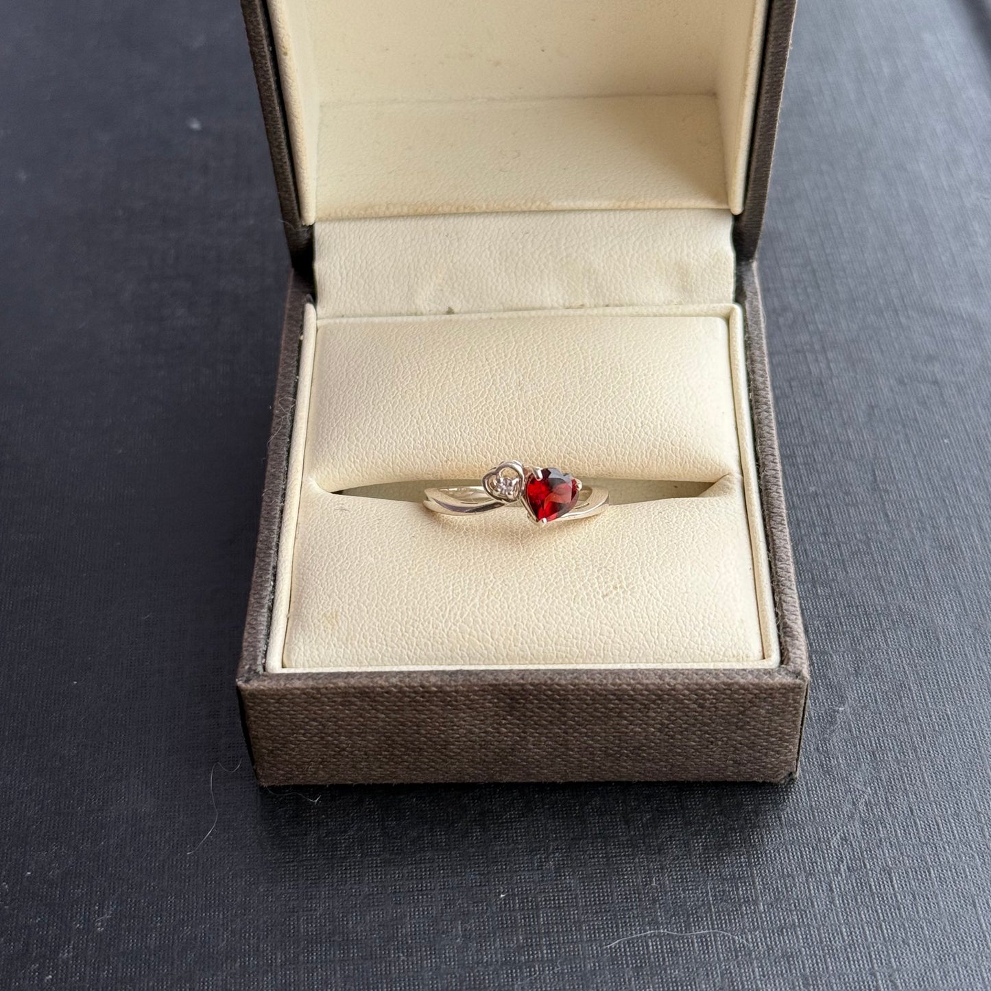 Sterling Silver Garnet Diamond Heart Ring.