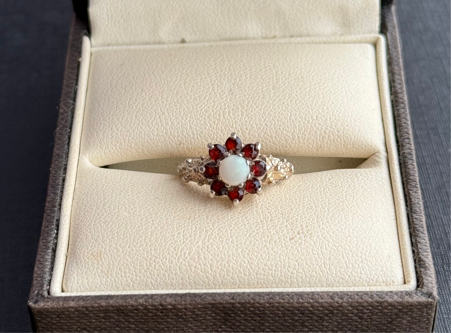 Sterling Silver Opal Garnet Cluster Ring