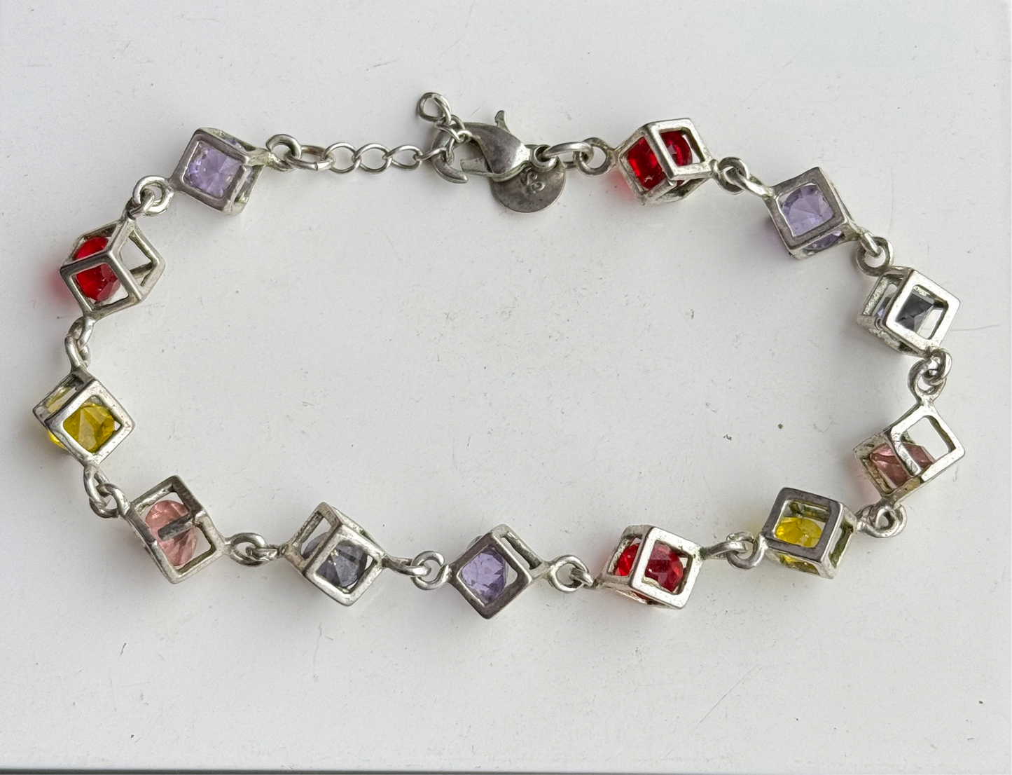 Sterling Silver Gem Cube Bracelet