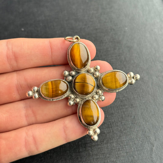 Sterling Silver Tigers Eye Cross Pendant