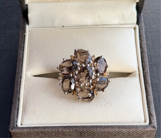 Sterling Silver Smoky Quartz Cluster Ring