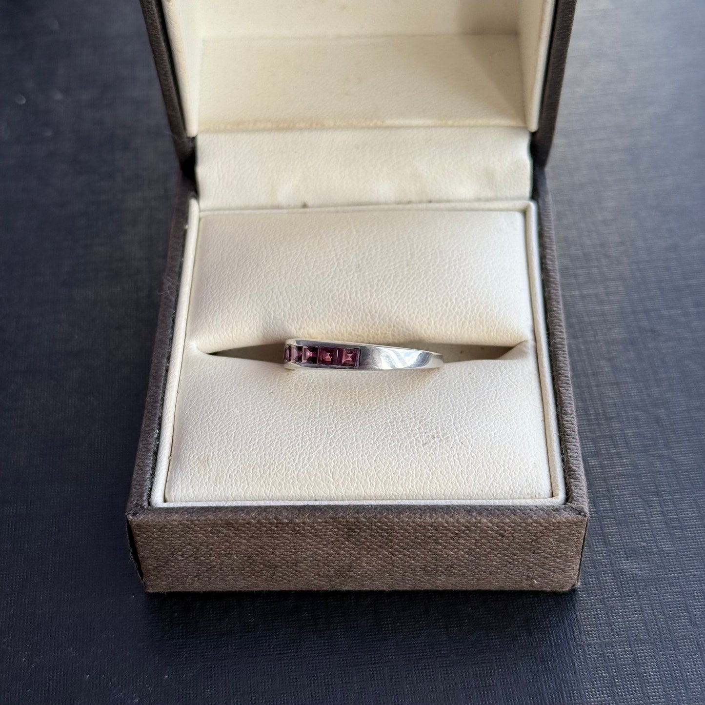 Sterling Silver Rhodolite Garnet Half Eternity Ring.