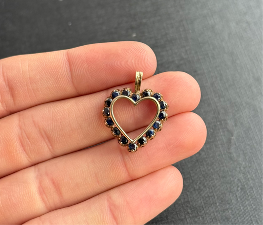 9ct Gold and Sapphire Heart Pendant, c1970.