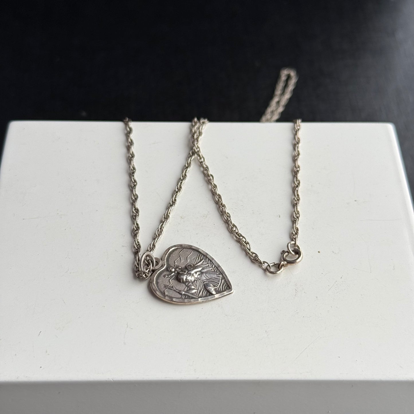 Sterling Silver St Christopher Heart Necklace