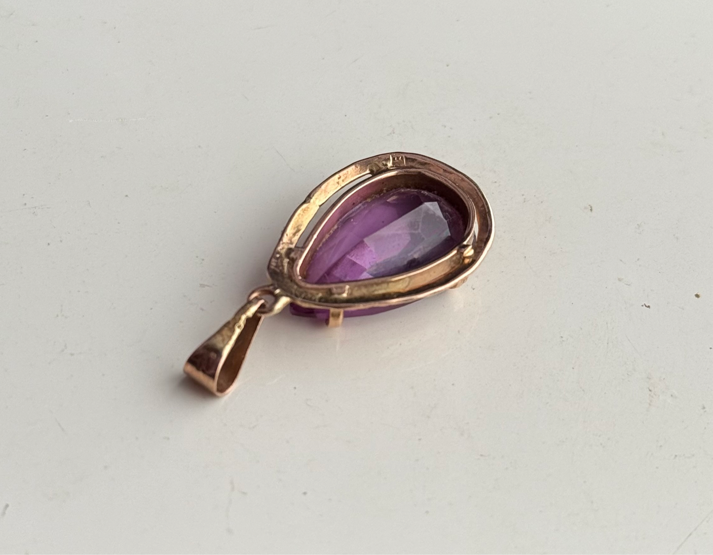 9ct Gold Amethyst Tear Drop Pendant