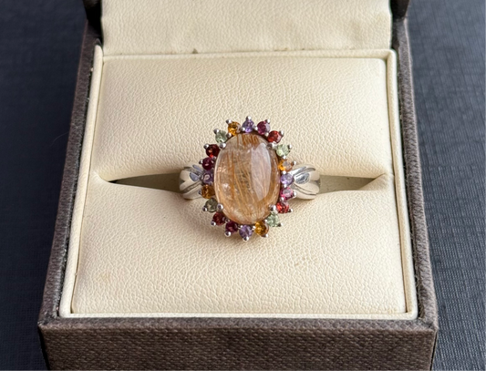 Sterling Silver Multi-Gem Cluster Ring.