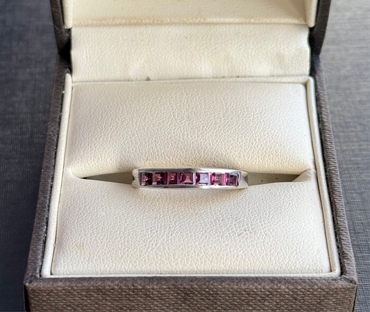 Sterling Silver Rhodolite Garnet Half Eternity Ring.