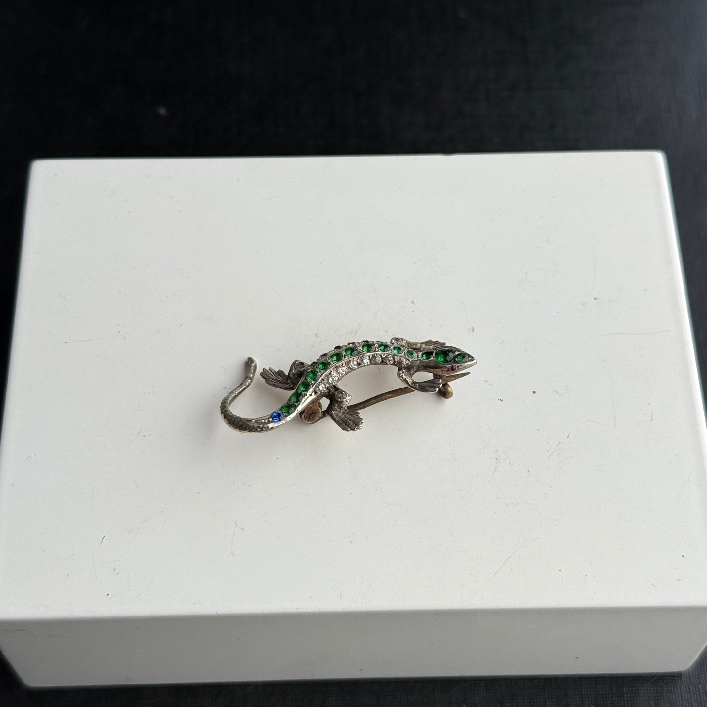 Victorian Silver Emerald Ruby and Sapphire Lizard Brooch