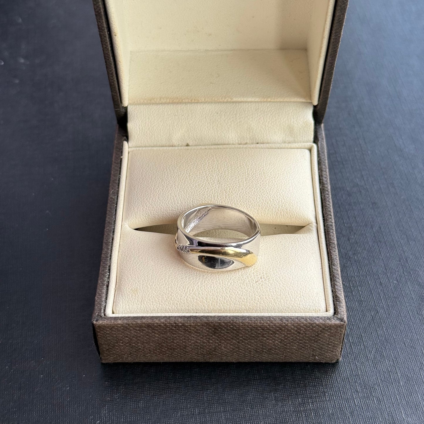 Sterling Silver Gold and Diamond Band Ring