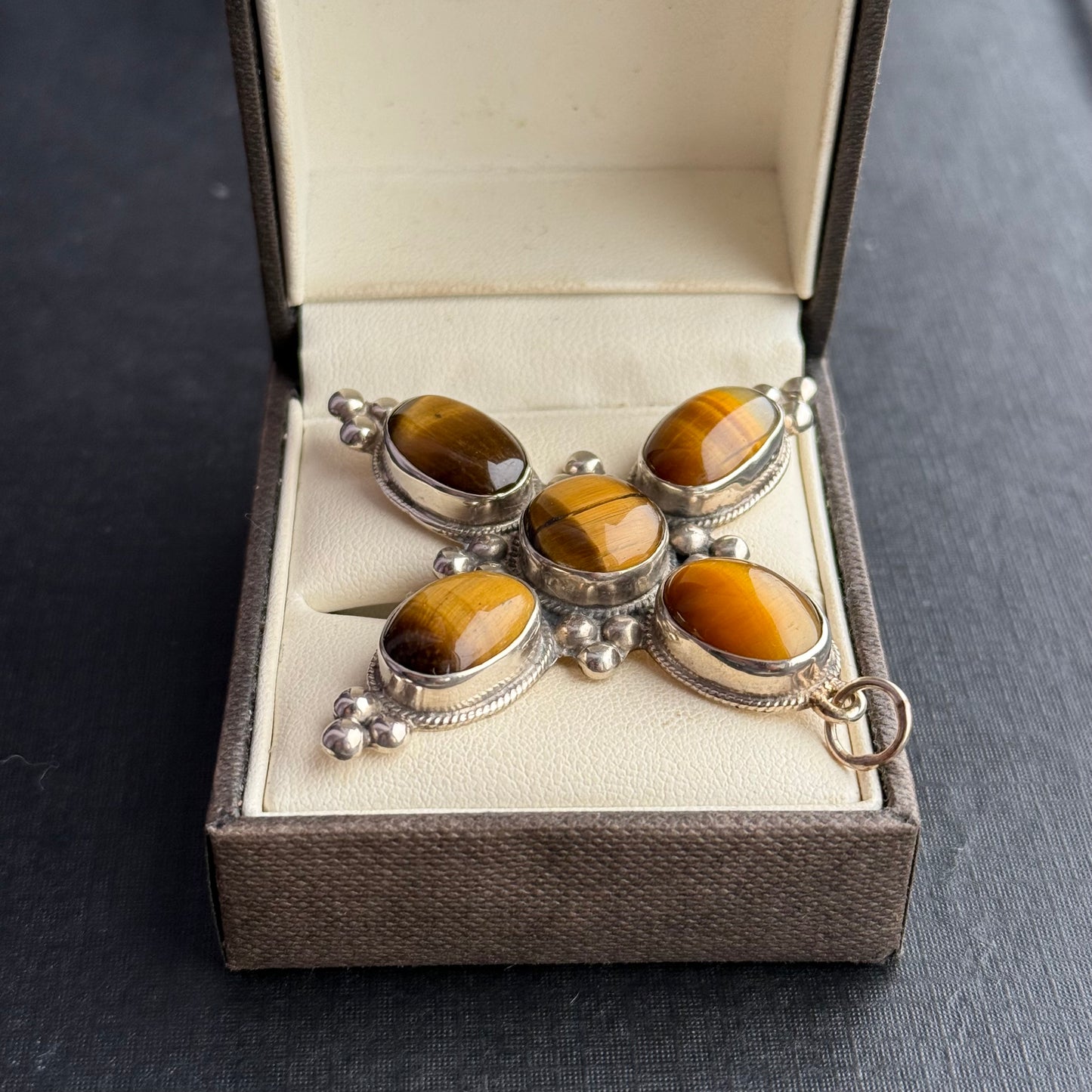 Sterling Silver Tigers Eye Cross Pendant