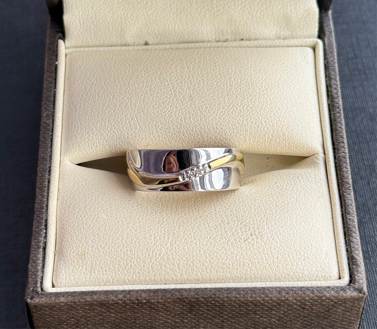 Sterling Silver Gold and Diamond Band Ring