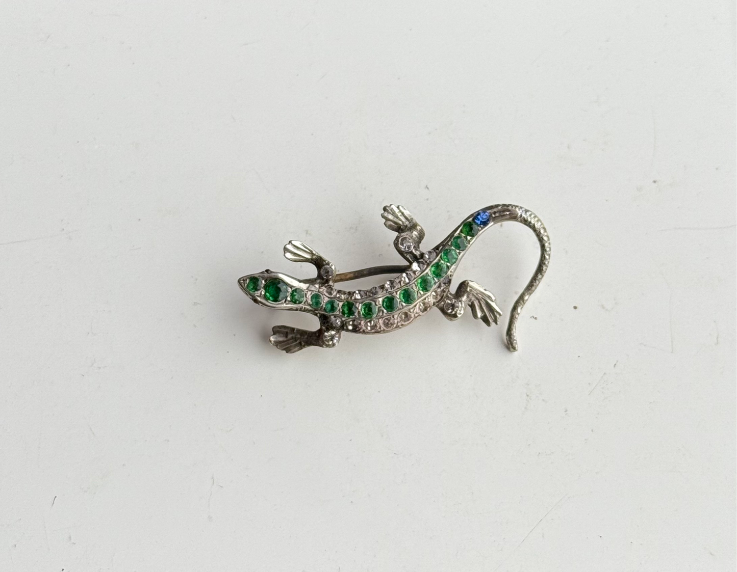 Victorian Silver Emerald Ruby and Sapphire Lizard Brooch