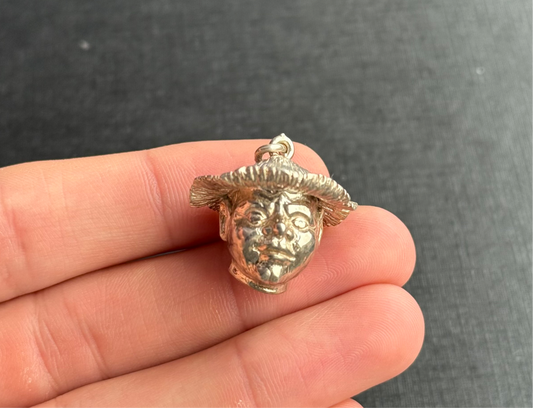 Sterling Silver Portrait of Straw Hat Young Boy Charm