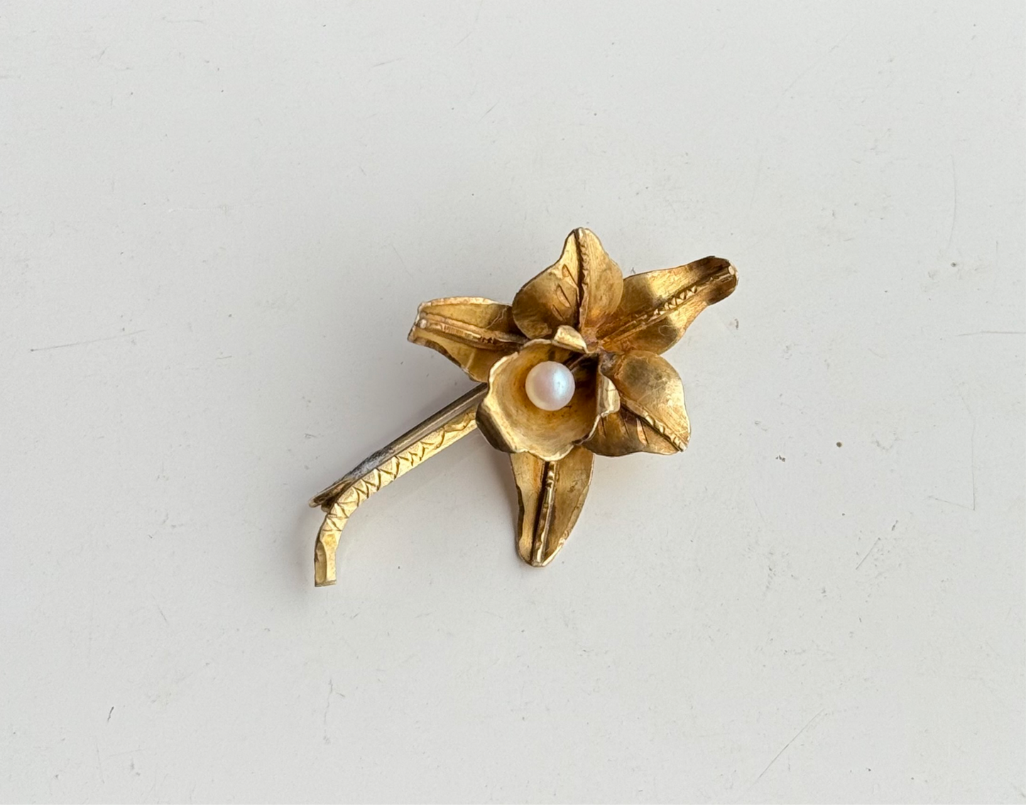 Sterling Silver Gilt Pearl Flower Brooch