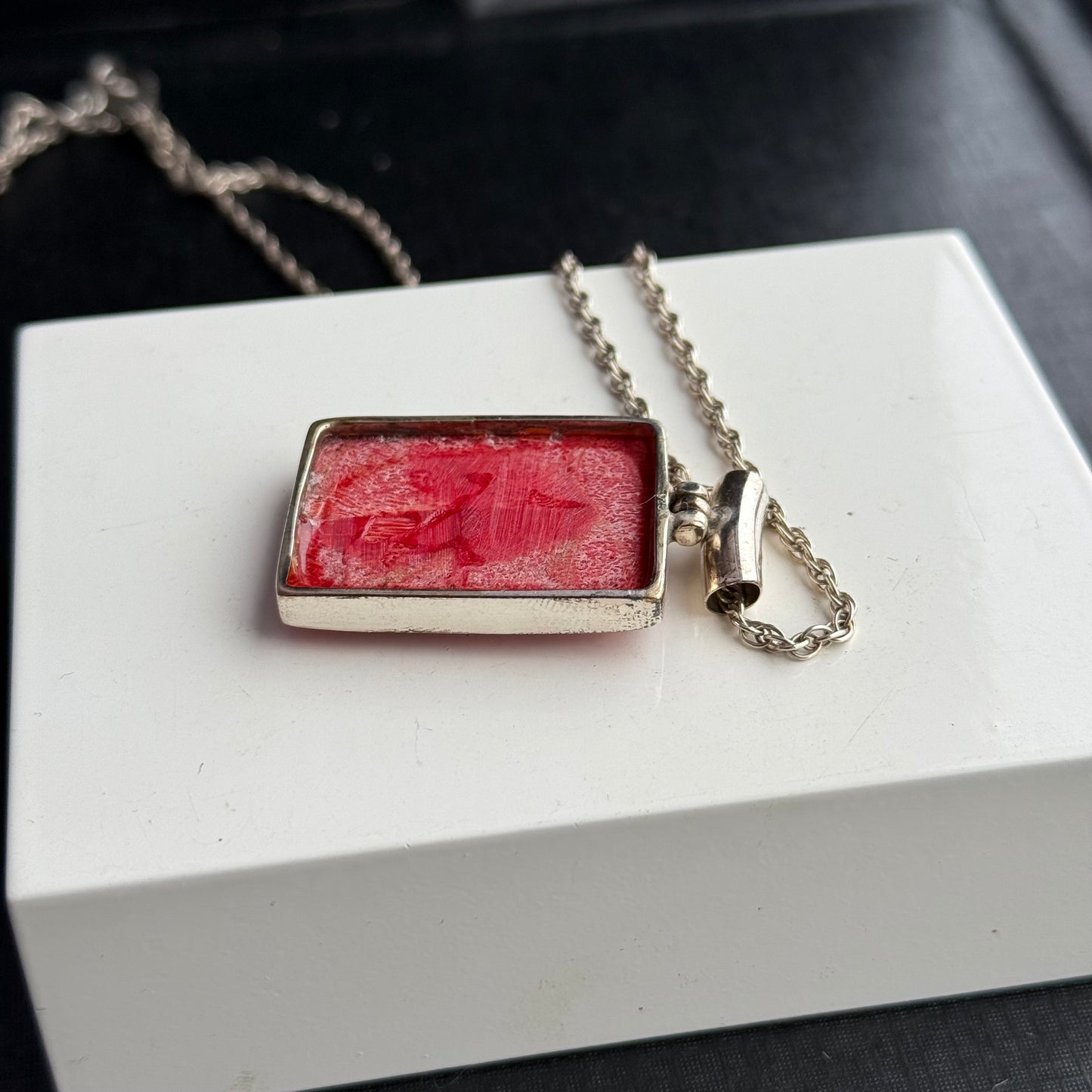 Sterling Silver Red Quartz Necklace.