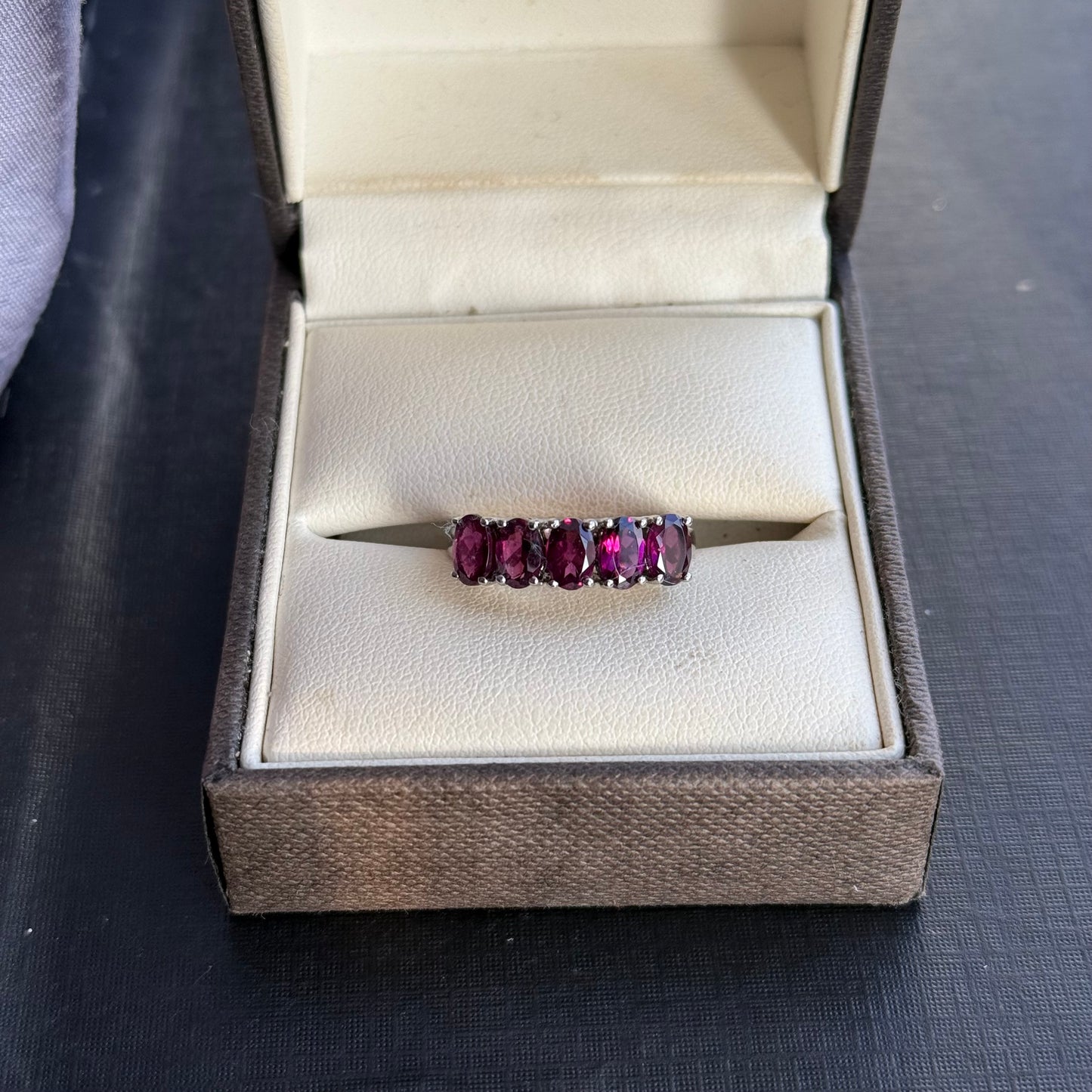 Sterling Silver Rhodolite Garnet Five Stone Ring.