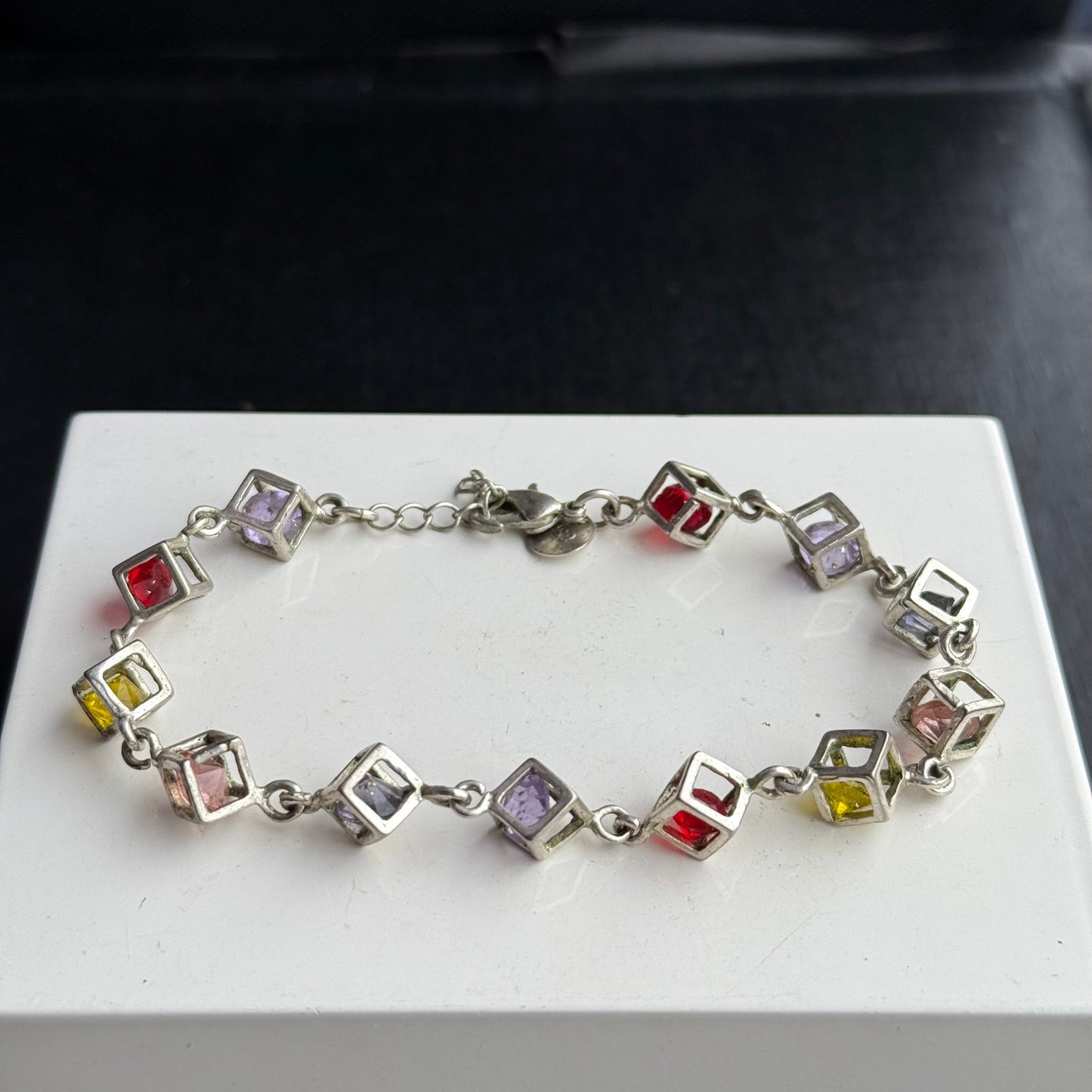 Sterling Silver Gem Cube Bracelet